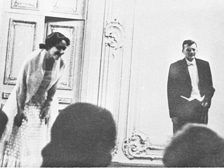 <p>Nina Dorliak and Dmitri Shostakovich on the stage …</p>